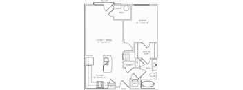 1-A1 1 Bed 1 Bath Floor Plan at Mira Upper Rock, Maryland, 20850
