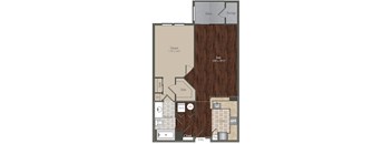 A floor plan of a house with a living room, kitchen, and bathroom.