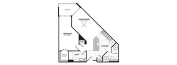 a floor plan of a 1 bedroom apartment at the biltmore apartments in cupertino