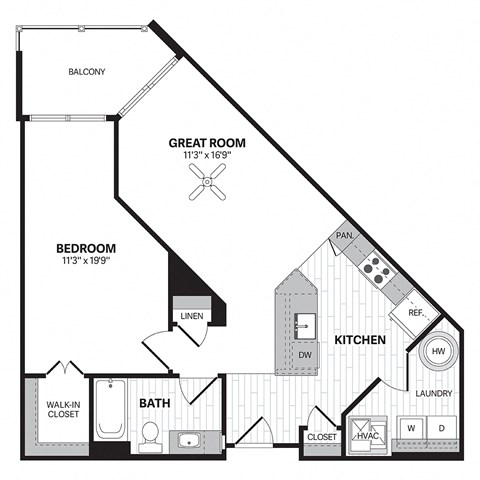 a floor plan of a 1 bedroom apartment at the biltmore apartments in cupertino