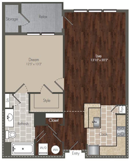 A floor plan of a house with labeled rooms such as "Dream" and "Live".
