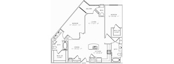 1-B7 2 Bedroom 2 Bathroom Floor Plan at Mira Upper Rock, Maryland