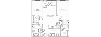 1-B1 2 Bed 2 Bath Floor Plan at Mira Upper Rock, Rockville, MD