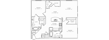 1-B2 2 Bedroom 2 Bathroom Floor Plan at Mira Upper Rock, Rockville, Maryland
