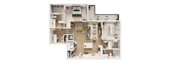 A detailed 3D floor plan of a house showing all rooms and their layouts.