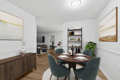 Dining room with wood table and chairs at Park at Winterset Apartments, Maryland, 21117