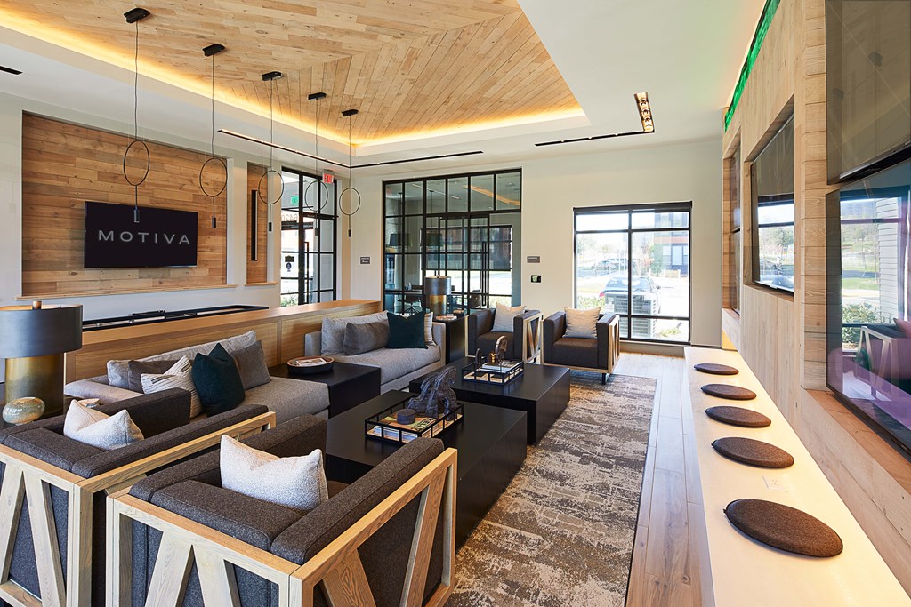 Clubhouse sports bar-inspired viewing room