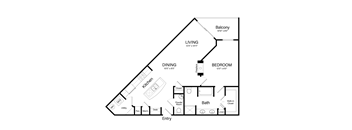 A floor plan of a house with a living room, dining room, kitchen, and bedrooms.