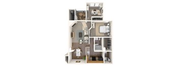 One bedroom apartment 3D floor plan at Park at Winterset Apartments, Owings Mills