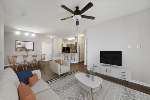 a living room with a couch and a coffee table