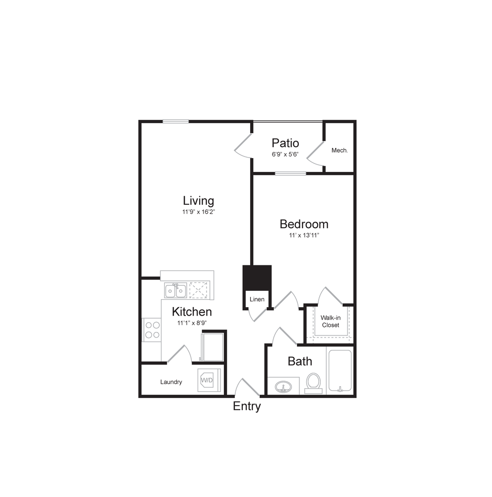 One Bed Floorplan at Midtown at Camp Springs, Maryland