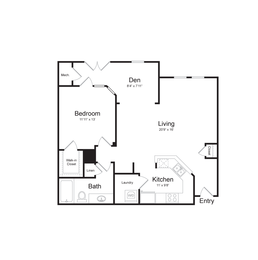 1 Bed 1 Bath Floorplan at Midtown at Camp Springs, Camp Springs, MD, 20746