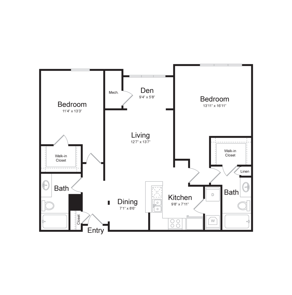 2 Bedroom Floorplan at Midtown at Camp Springs, Camp Springs