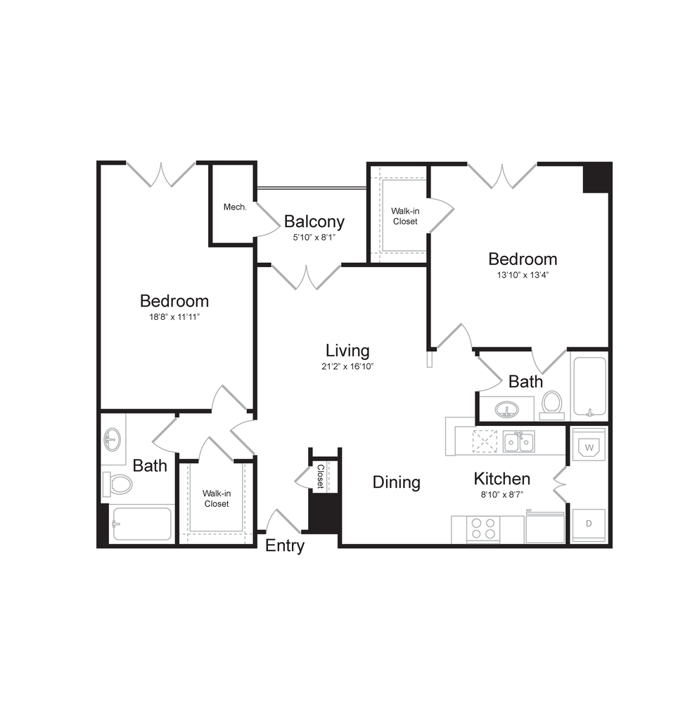 Two Bed Floorplan at Midtown at Camp Springs, Camp Springs, 20746