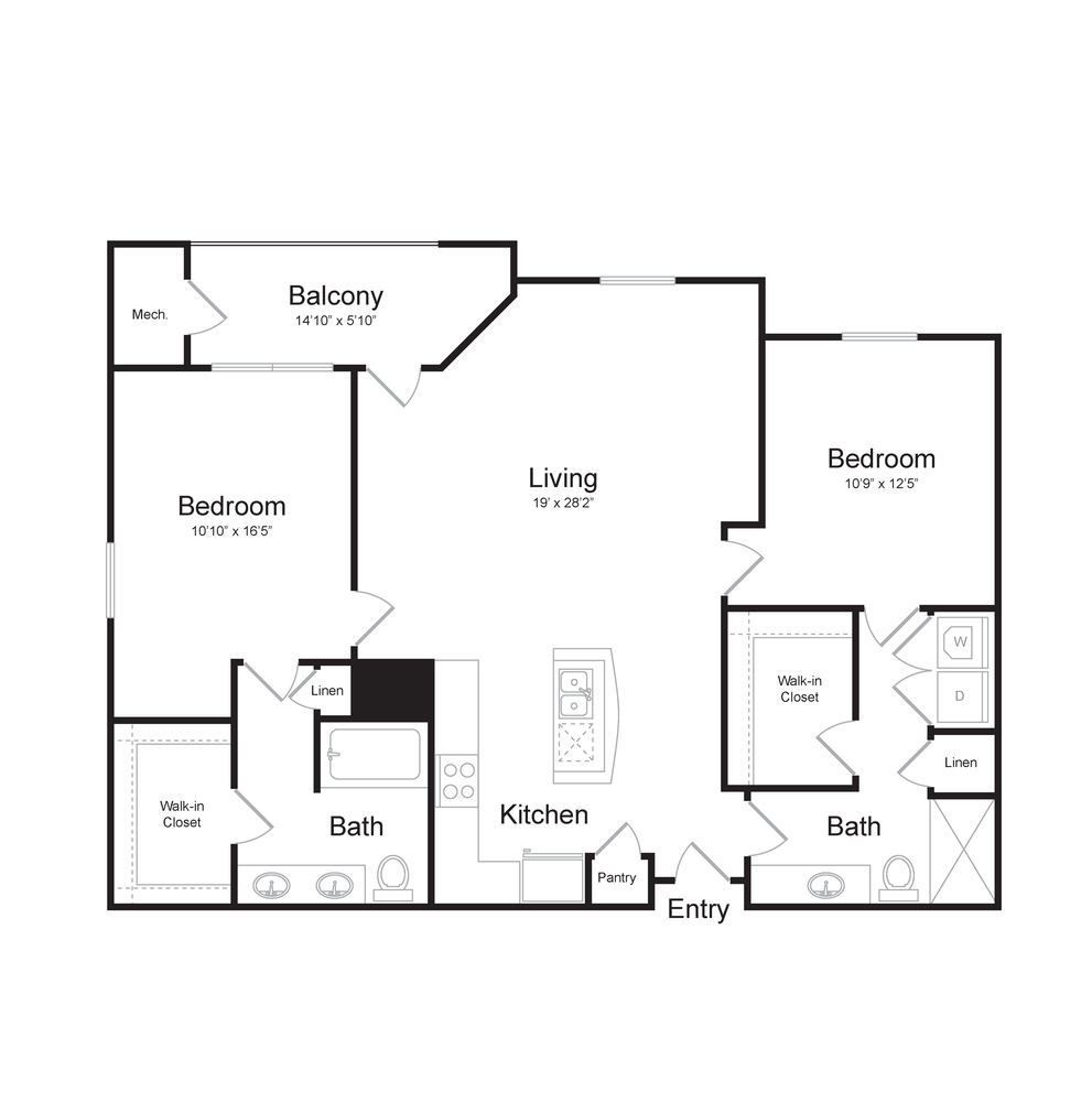 Two Bedroom Floorplan at Midtown at Camp Springs, Camp Springs, Maryland