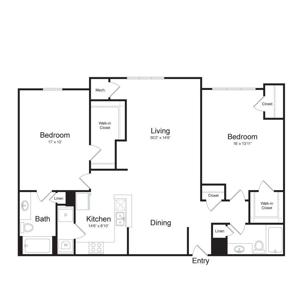 2 Bed 2 Bath Floorplan at Midtown at Camp Springs, Maryland