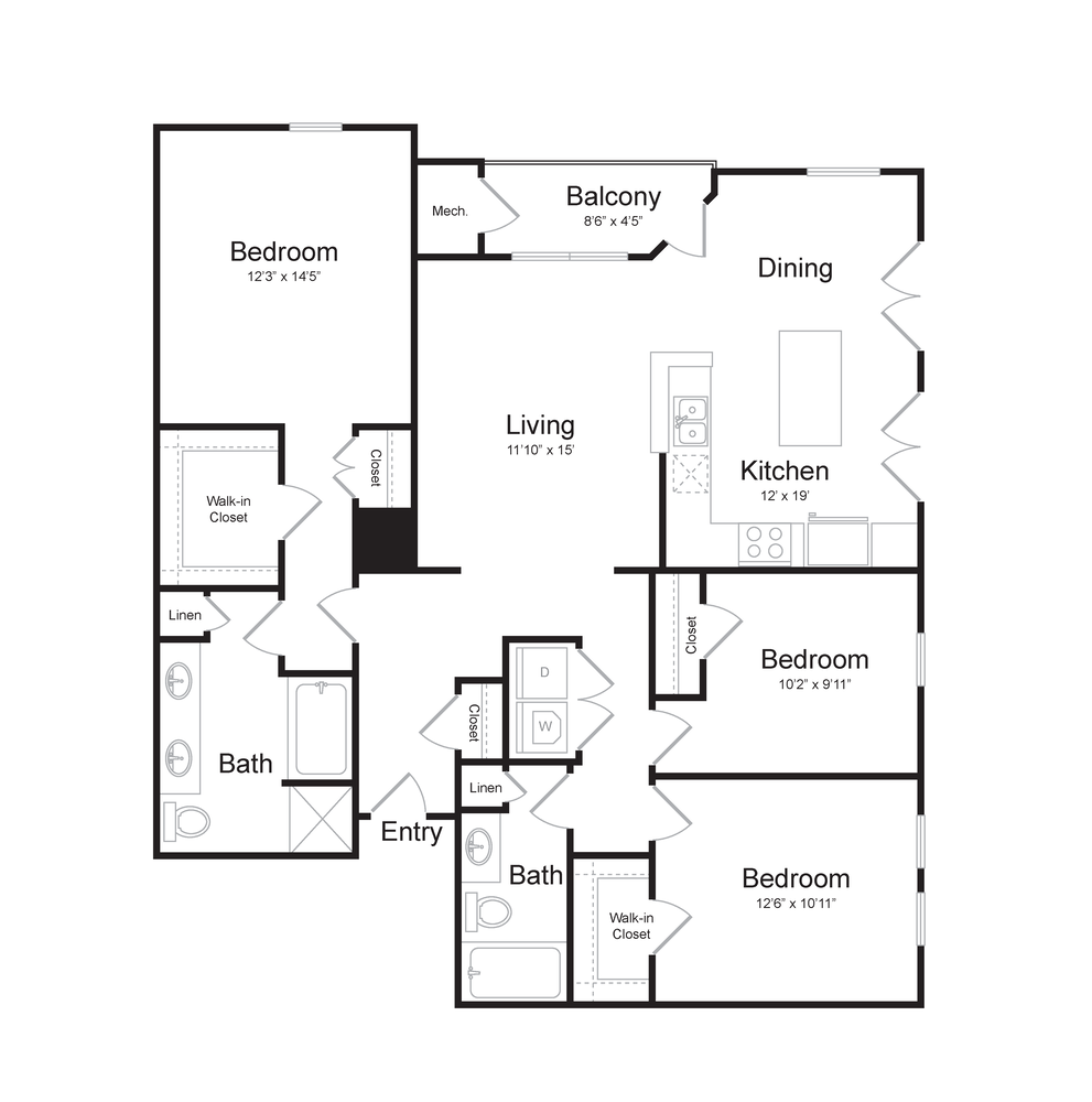 3 Bed Floorplan at Midtown at Camp Springs, Camp Springs, MD, 20746