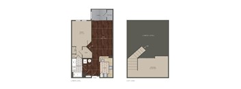 A floor plan of a two level apartment with a loft.