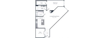 a floor plan of a 1 story floor plan with a bedroom and a kitchen