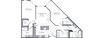a floor plan of a living dining room and a kitchen