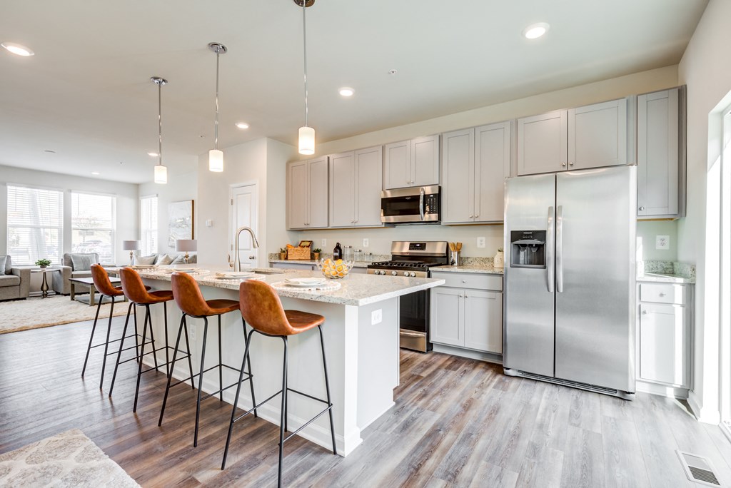 Kitchen Island with Bar Stools at Refinery Row, Baltimore Maryland