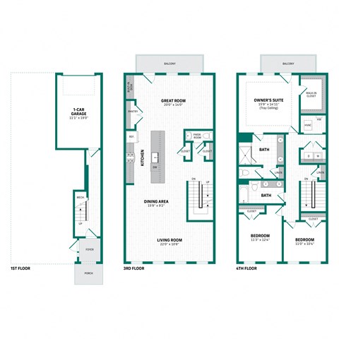 a floor plan of three different floor plans of a house