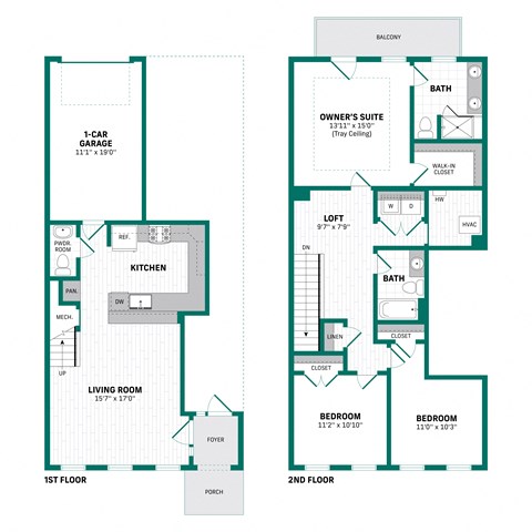 two floor plan of a house with two bedrooms and two bathrooms