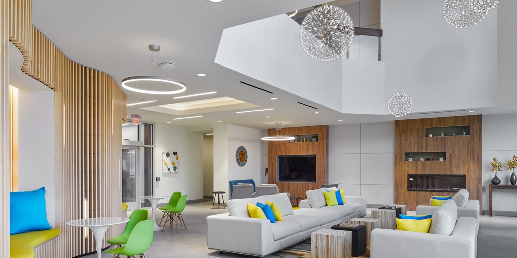 Lounge Seating, Work Stations & Relaxing Fireplace at The Oxford Apartments, Oxon Hill