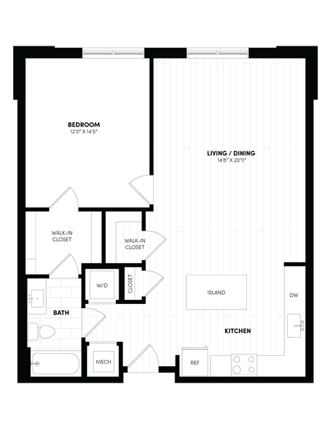 1B Floor Plan at Woodmore Apartments, Bowie, Maryland