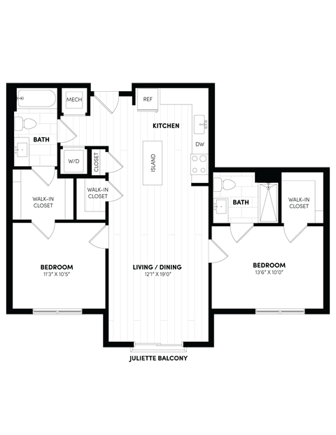 2C Floor Plan at Woodmore Apartments, Bowie