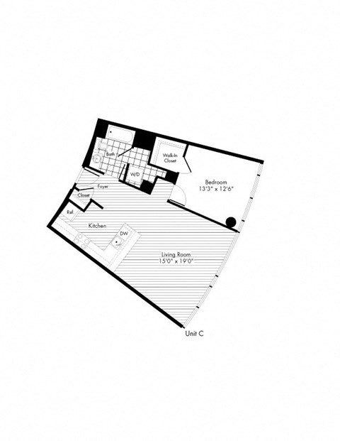 C 1 Bed 1 Bath Floor Plan at The Zenith, Maryland, 21201