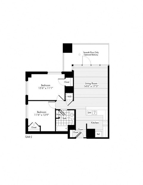 2 Bedroom 1 Bath Floor Plan at The Zenith, Baltimore, Maryland
