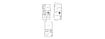 A set of four floor plans for a house with different levels and rooms.