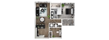 A series of images showing different layouts of a modern apartment.