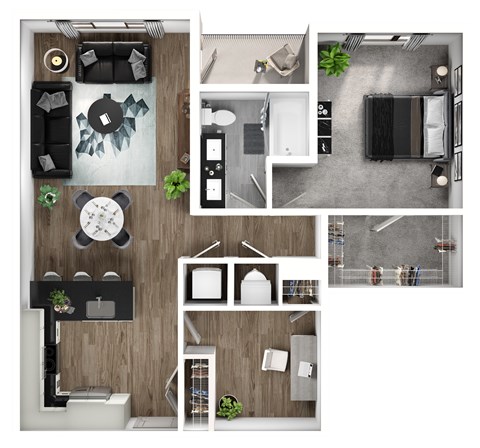 A series of images showing different layouts of a modern apartment.