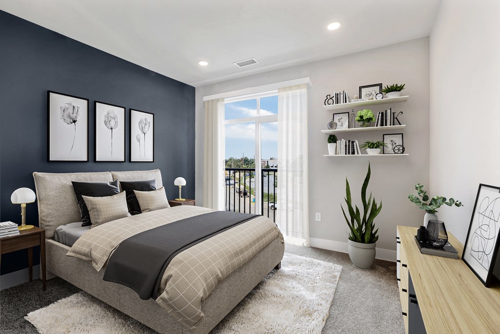 Bedroom With Expansive Windows at Woodmore Apartments, Bowie, MD, 20706