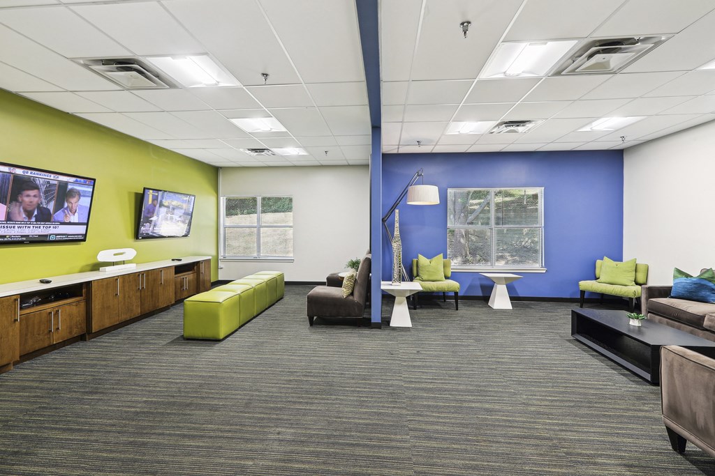 a living room with couches and chairs and a tv at Villages at Morgan Metro, Landover, 20785