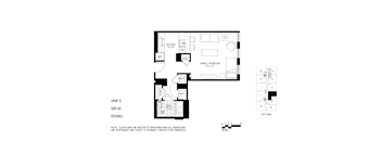 A black and white floor plan for Unit C, a 529 square foot studio.