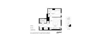 A black and white image of a floor plan for a unit labeled B.