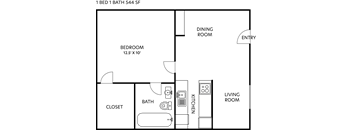 a floor plan of a 1 bedroom apartment