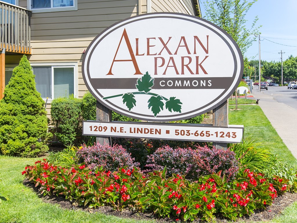the sign in front of alexaan park commons