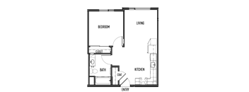 a floor plan of a small house with a bedroom and a living room