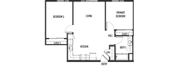 a floor plan of a studio apartment with a bedroom and a living room