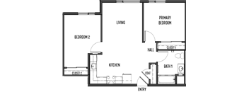 a floor plan of a studio apartment with a bedroom and a living room