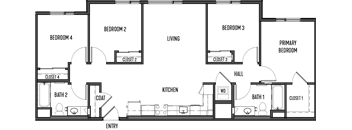 floor plan of the first floor of a town house with a kitchen and living room