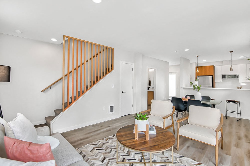 Bridger Commons, Interior view of living room and stairway