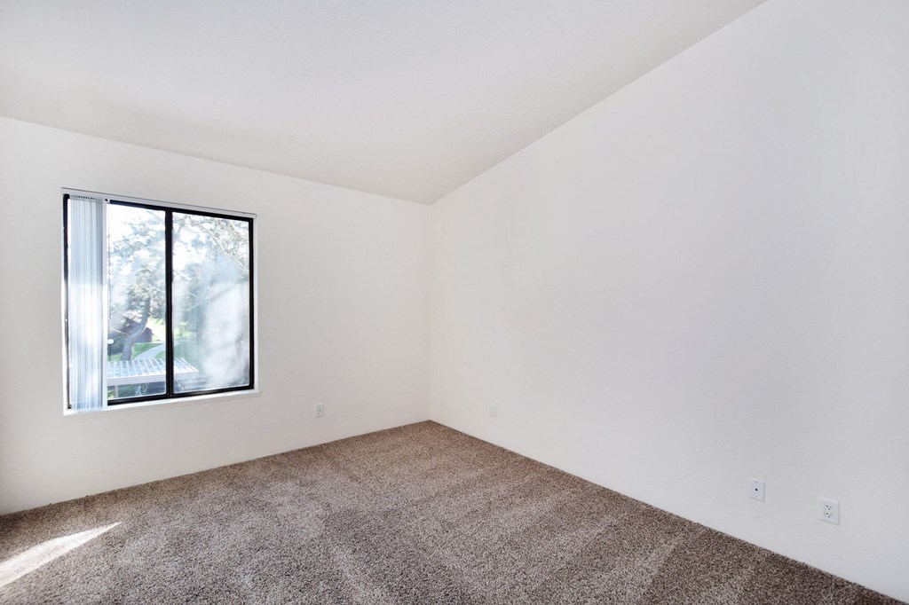 a room with a colorful wall and a window