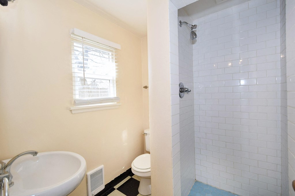 a bathroom with a sink and a toilet and a shower