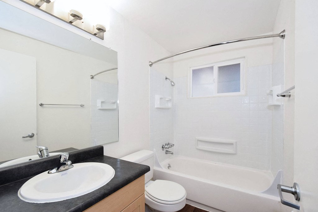 a bathroom with a sink toilet and a bath tub