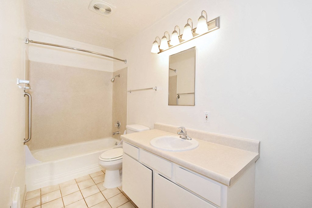a bathroom with a sink and a shower and a toilet